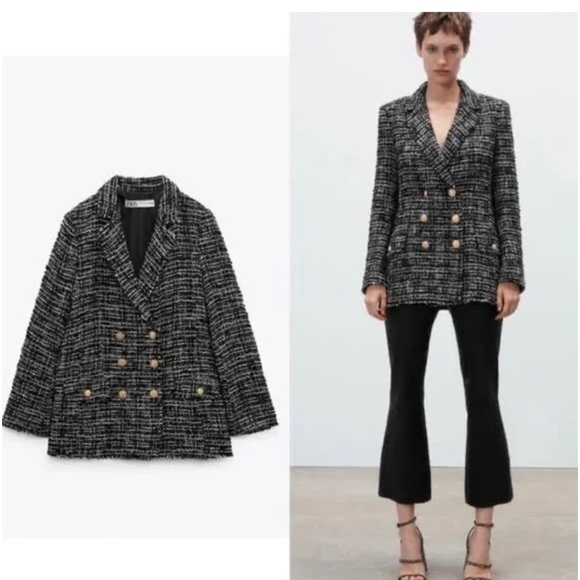 Zara reworked/handmade cropped tweed blazer/jacket size small - Picture 6 of 6
